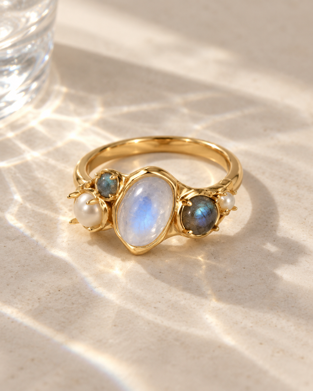 Vesper Gate-Moonstone Pearl Ring | Meaningful Gemstone Jewelry | Holymoonly