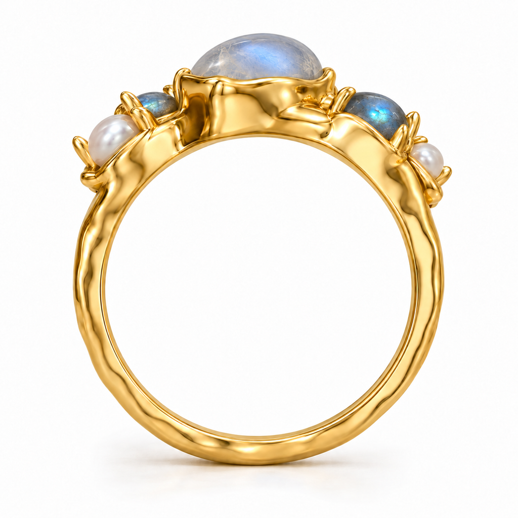 Vesper Gate-Moonstone Pearl Ring | Meaningful Gemstone Jewelry | Holymoonly
