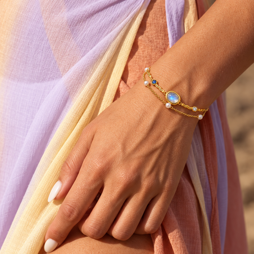 Vesper Gate-Moonstone Pearl Bracelet | Meaningful Gemstone Jewelry | Holymoonly