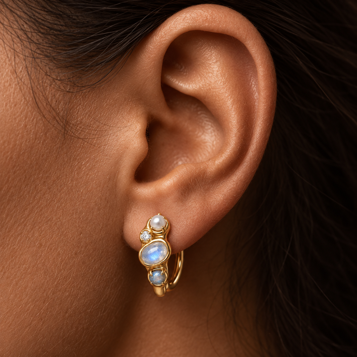 Vesper Gate-Moonstone Pearl Earring | Meaningful Gemstone Jewelry | Holymoonly