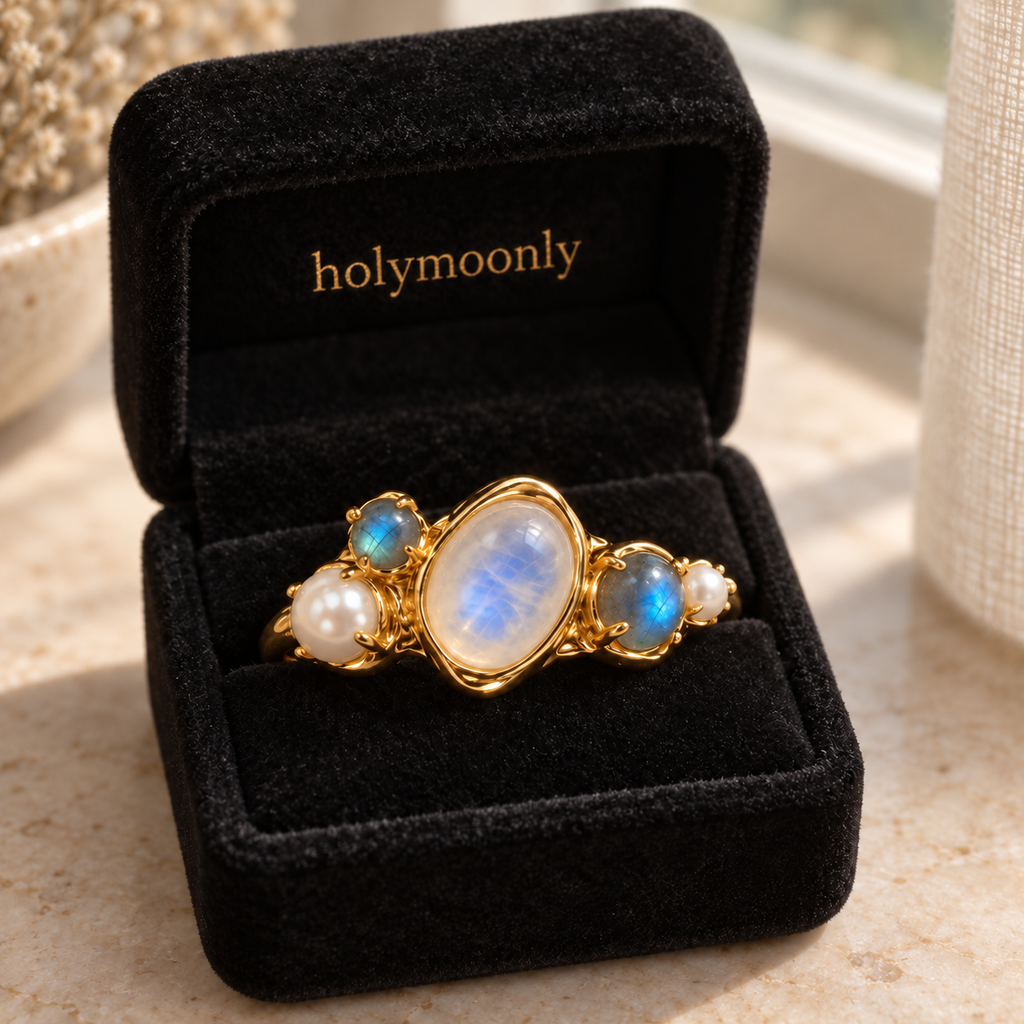 Vesper Gate-Moonstone Pearl Ring | Meaningful Gemstone Jewelry | Holymoonly